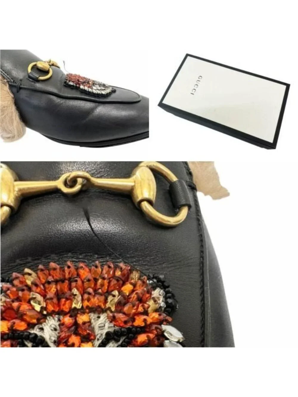 Gucci Princetown Horsebit Fur Mules Slip Ons Black